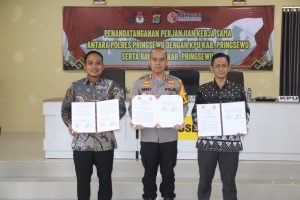 Polres Pringsewu, KPU, dan Bawaslu Resmi Jalin Kerjasama Penyelenggaraan dan Pengawasan Pemilu 2024