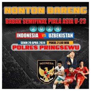 Dukung Perjuangan Timnas Indonesia, Polres Pringsewu Gelar Nobar Laga Semifinal Piala Asia U-23