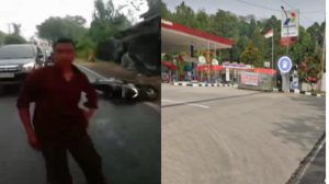 Akibat Solar Tumpah 5 Pemotor Tergelincir, Diduga Berasal Dari Mobil Modifikasi Usai Ngecor Di SPBU 24.351137 Lembah Hijau