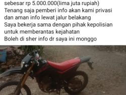 Komplotan Maling Gasak Motor CRF di Ulubelu, Informan Akan Dapat Imbalan Rp5 Juta