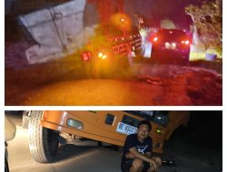 Lagi Lagi Truk Fuso 18 Ton Amblas di Jalan  Campang Kayu Ubi Saat Muat Sekam di putra Mandiri Bali Agung