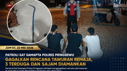 Patroli Sat Samapta Polres Pringsewu Berhasil Gagalkan Dugaan Tawuran Remaja, Sajam dan Barang Bukti Diamankan