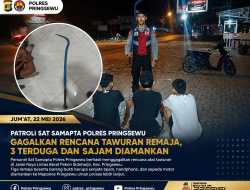 Patroli Sat Samapta Polres Pringsewu Berhasil Gagalkan Dugaan Tawuran Remaja, Sajam dan Barang Bukti Diamankan