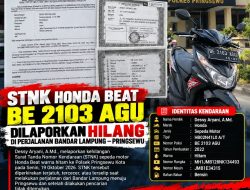 STNK Honda Beat Hitam BE 2103 AGU Hilang di Perjalanan Bandar Lampung–Pringsewu